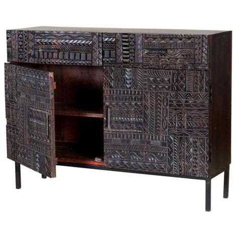 Buffet 2 Tiroirs Bois Fer Marron 100x40x77cm Bois Fer