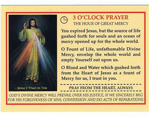 Prayer Card Divine Mercy Chaplet And 3 Oclock Prayer X10