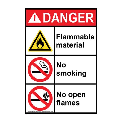 Vertical Flammable Material No Smoking No Flames Sign Ansi Danger