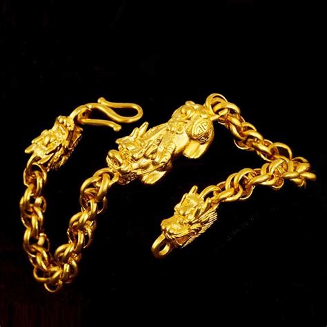 24k Gold Plated Pixiu And Dragons Mens Wealth Bracelet Zenheavens