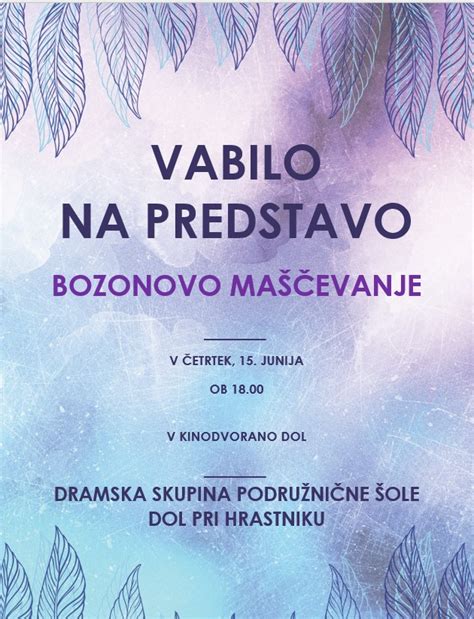 Vabilo na predstavo dramske skupine PŠ Dol Osnovna šola narodnega