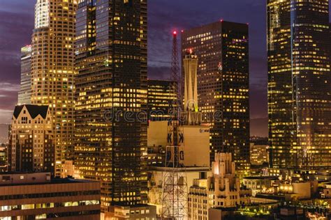 Downtown Los Angeles Skyline at Night Editorial Stock Photo - Image of ...