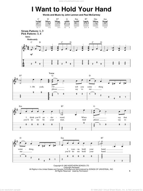 I Want To Hold Your Hand Sheet Music For Guitar Solo Easy Tablature V3