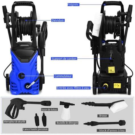 Costway Nettoyeur Haute Pression Bar Avec Tuyau Flexible M L H