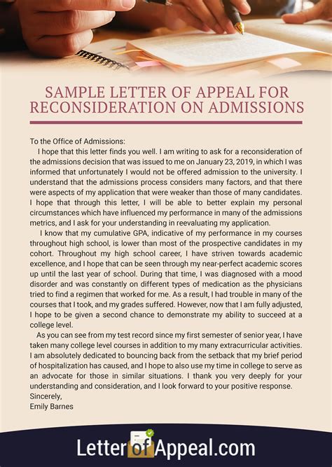 Get Sample Letter Of Appeal For Reconsideration On Admissions Via This