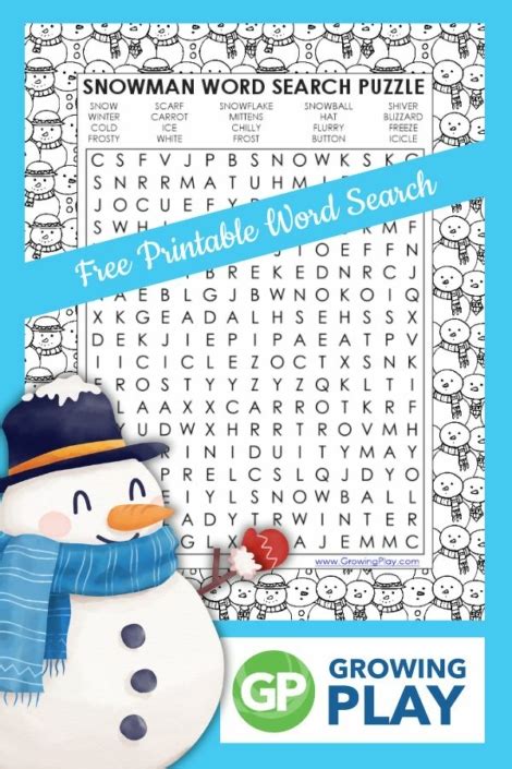 Snowman Word Search Free Printable Growing Play