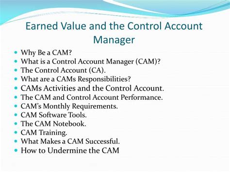 PPT Earned Value And The Control Account Manager CAM PowerPoint