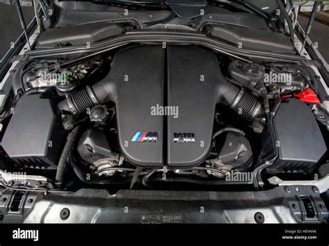 V10 engine in a BMW E60 M5 (2003-2010) German super saloon Stock Photo ...