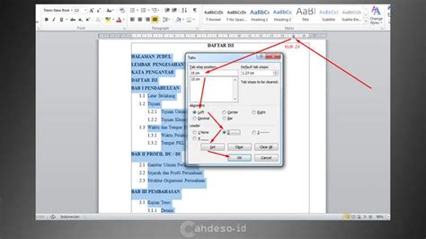 Cara Membuat Titik Titik Di Daftar Isi Pada Ms Word Supaya Lurus