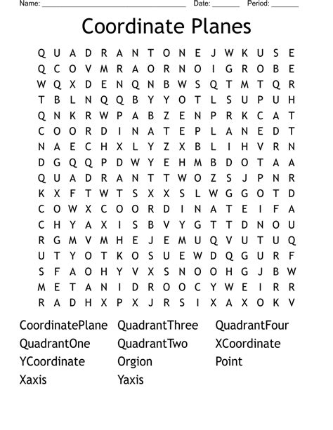 Coordinate Planes Word Search Wordmint