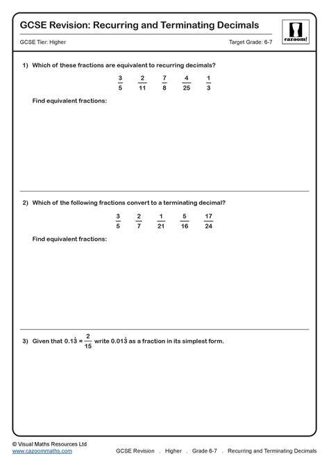 Recurring And Terminating Decimals Gcse Questions Gcse Revision Questions