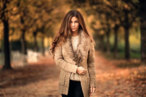 Wallpaper Martin K Hn Fall Trees Leaves Long Hair Women Model