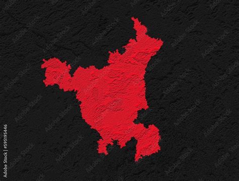 Haryana red map on isolated black textured background. High quality ...