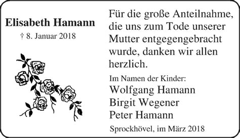 Traueranzeigen Von Elisabeth Hamann Trauer In NRW De