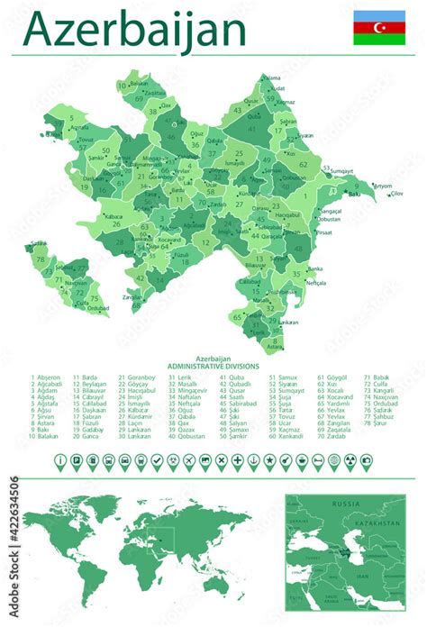 Azerbaijan detailed map and flag. Azerbaijan on world map. Stock Vector ...