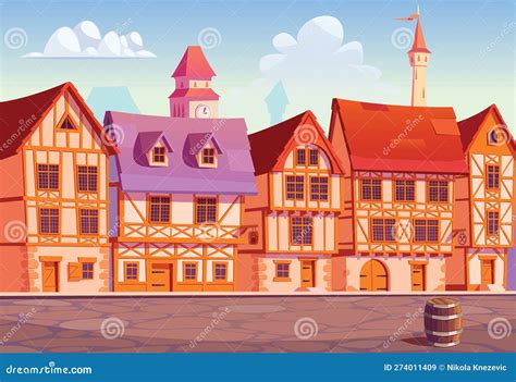 Medieval Town Streetrow Housesvector Illustration Stock Vector