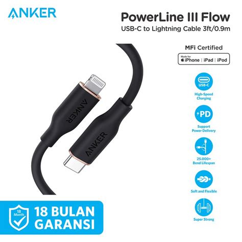 Jual Kabel Charger Anker Powerline III USB Type C To Lightning 90cm