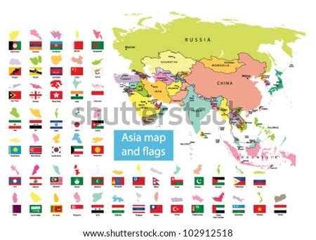 Asia map and countries with flag - Stock Image - Everypixel