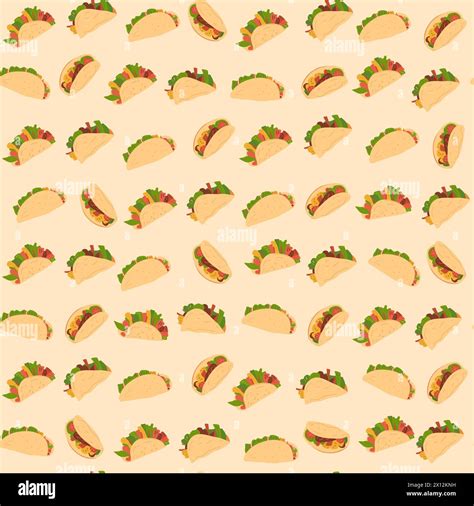 Tacos Seamless Pattern Mexican Fast Food Repeat Background Vector