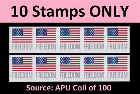 US Flag Freedom Forever Strip APU 5x2 Stamps From Coil Of 100 MNH