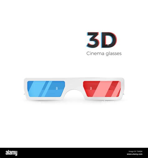 Realistic 3d White Glasses Front View Paper Cinema Glasses With Red