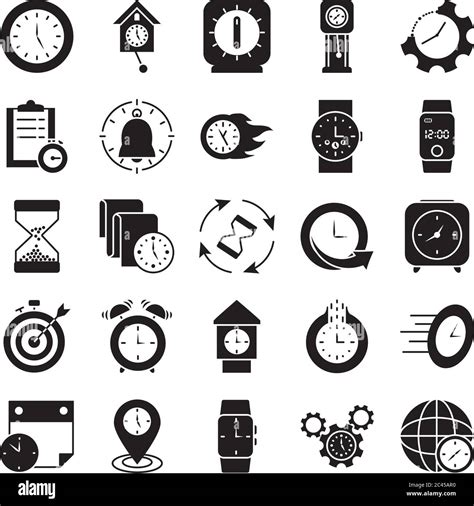 Location Pin And Clocks Icon Set Over White Background Silhouette