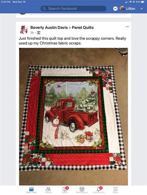 An Old Red Truck With Christmas Decorations On It Is Featured In The Quilts And Appliques Website