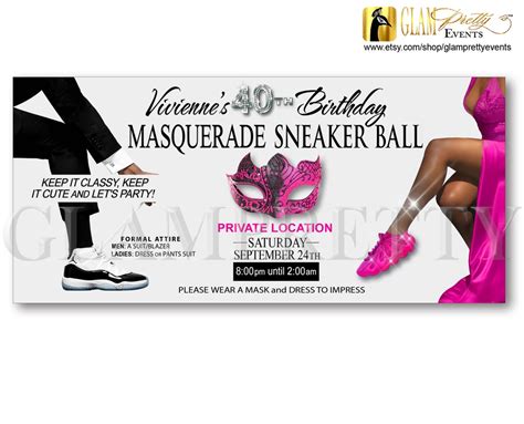 Masquerade Sneaker Ball Th Birthday Invitation Sexy Fuchsia Hot Pink