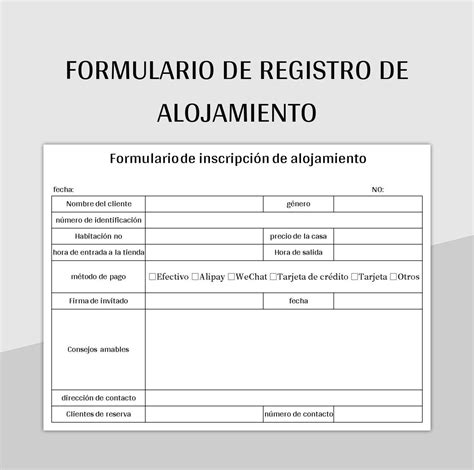 Plantilla De Formato Excel Formulario De Registro De Alojamiento Y Hoja