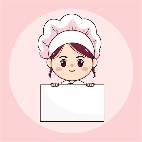 Premium Vector Cute And Kawaii Female Chef Or Baker With White Board