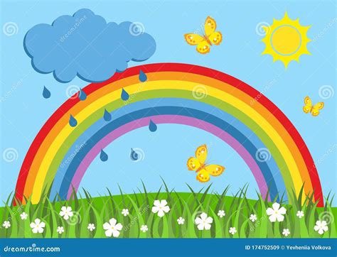 Rainbow after Rain. Spring Background with Rainbow Stock Vector ...