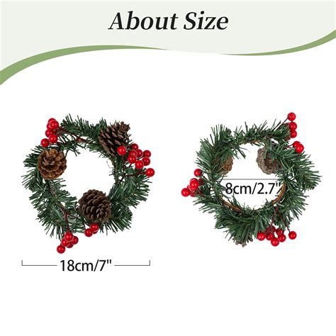 Small Christmas Candle Wreath Ring Blosmon 12pcs Mini Red Berry Pine