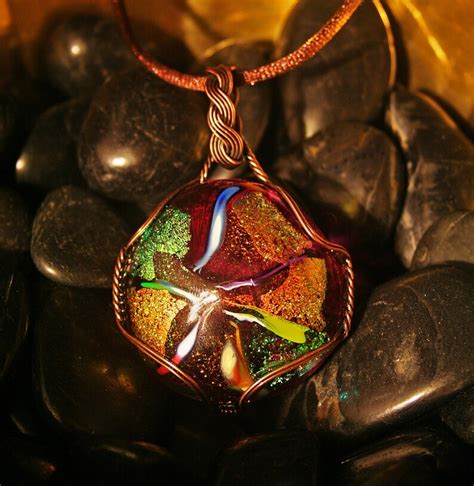 Copper Dichroic Art Glass Pendant With Adjustable Length Cord Etsy