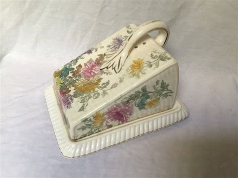 Antique Victorian Covered Cheese Tray Vintage Porcelain Cheese Dish