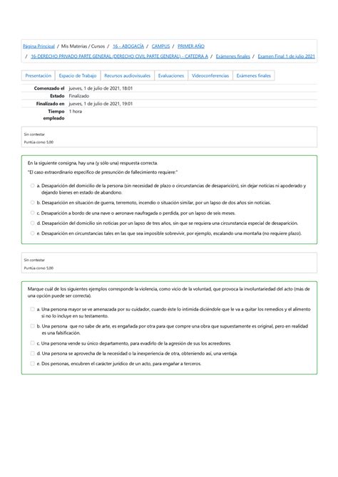 Examen Final De Julio Revisi N Del Intento Derecho Privado