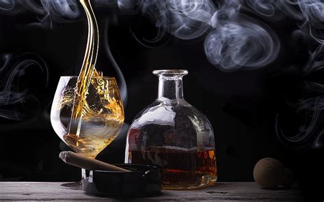 Hd Wallpaper Cognac Cigars Smoking Drinking Glass Smoke Alcohol