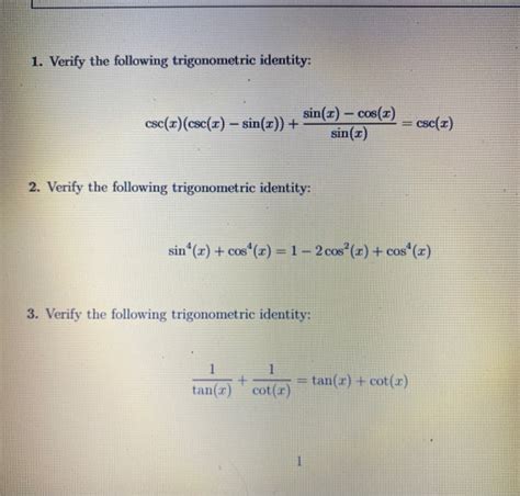 Solved 1 Verify The Following Trigonometric Identity Chegg