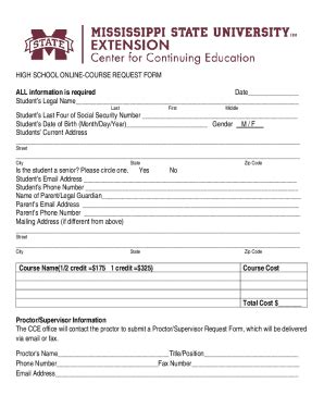 Fillable Online Ce Extension Msstate High School Online Course Request