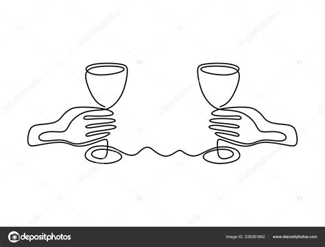 Dessin Continu D Une Ligne De Mains Acclamant Avec Des Verres De