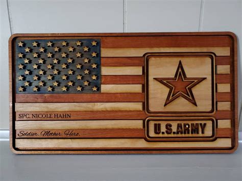 Custom Wood Plaque American Flag Plaque Engraved Us Army Us Etsy