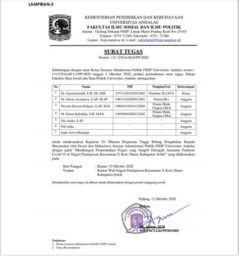 Surat TUgas Pengabdian Masyarakat Nagari Paninjawan Document