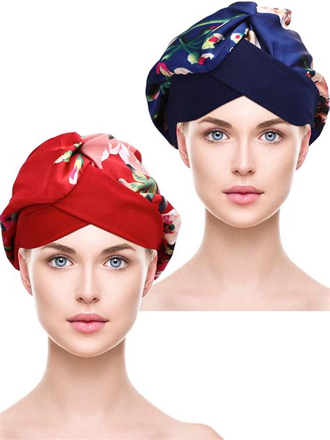 Tureclos Women Satin Turban Elastic Sleeping Bonnet Silky Floral Night