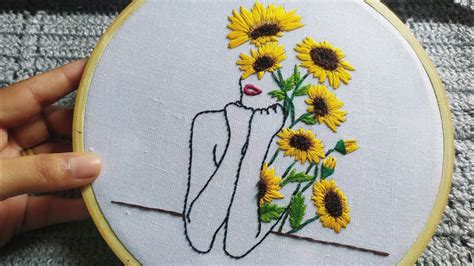 Girl With Sunflower Embroidery Pattern Flowers Embroidery Pattern