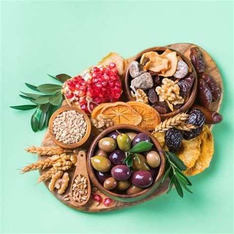 Tu Bishvat Holiday Symbols - Dried Fruits, Pomegranate, Barley, Wheat ...