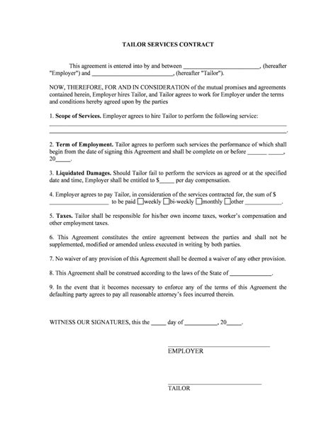 TAILOR SERVICES CONTRACT Form Fill Out And Sign Printable PDF