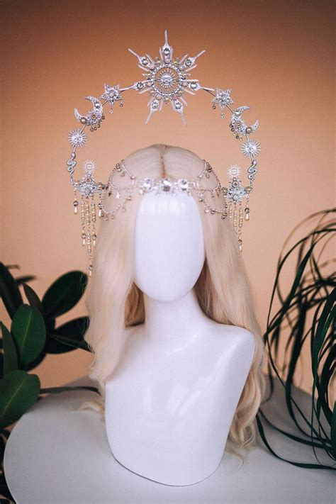 Gold Sun Crown Moon Crown Halo Headpiece Bridal Jewellery Wedding