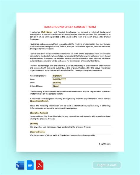 Free Background Check Authorization Form Word PDF Docs