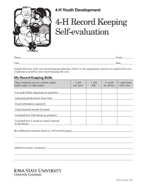 Fillable Online Extension Iastate H Record Keeping Self Evaluation