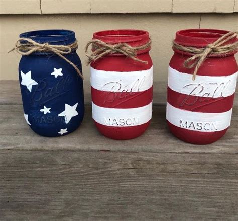 American Flag Mason Jars Mason Jar Centerpiece 4th Of July Etsy