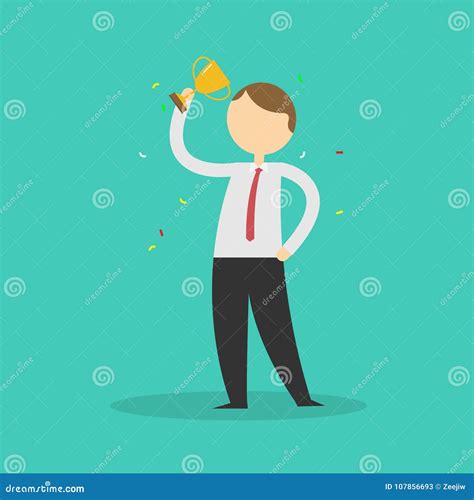 Businessman Holding Trophy Success Winning Business Stock Vector